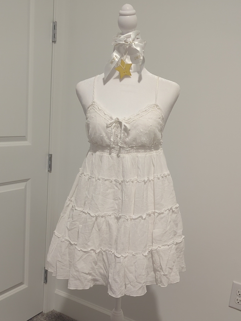 Altar'd State White Lace Trim Babydoll Dress